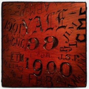 Carvings in one of Mory's wooden tables.